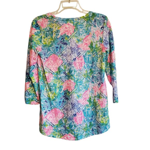 Lilly Pulitzer Etta Floral Beachy Coastal 3/4 Sleeve Top XS NWT - Picture 2 of 10